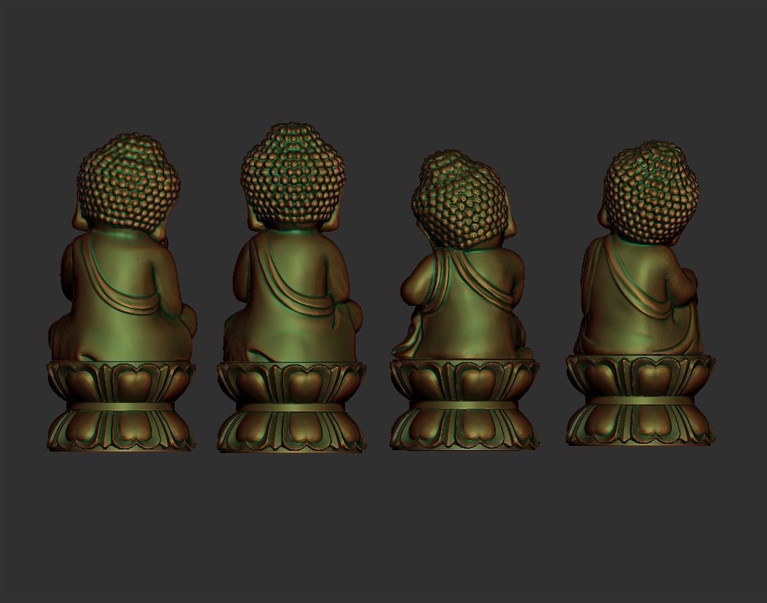 Four baby buddhas 3D print model_2