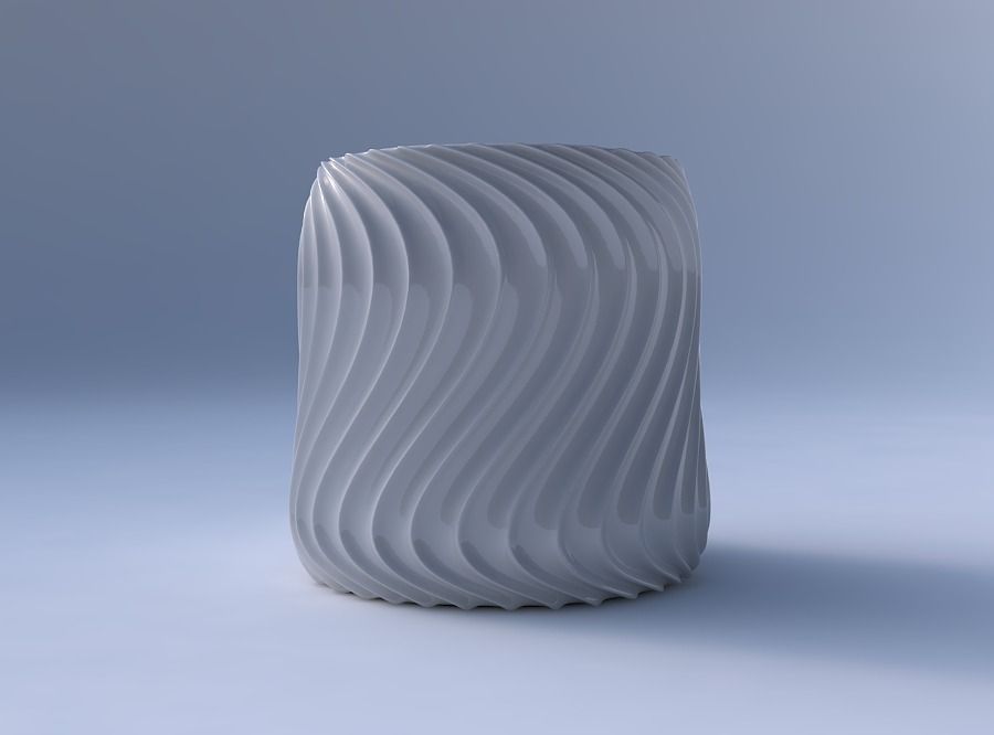 Bowl cylindrica with wavy extruded lines 4 3D print model_4