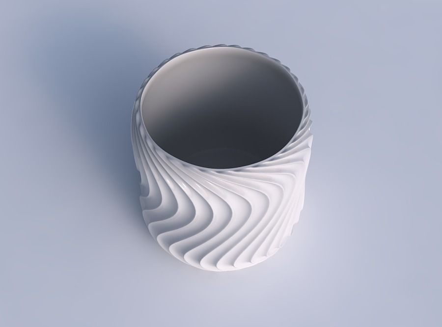 Bowl cylindrica with wavy extruded lines 4 3D print model_1