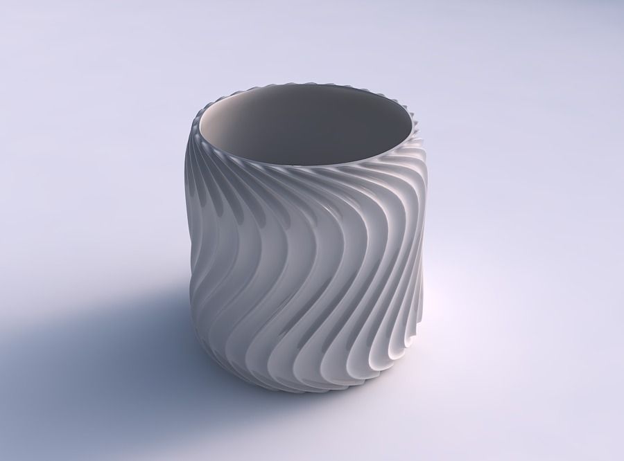 Bowl cylindrica with wavy extruded lines 4 3D print model_0