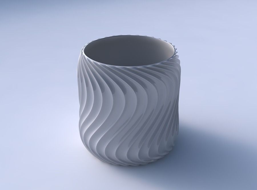Bowl cylindrica with wavy extruded lines 4 3D print model_3