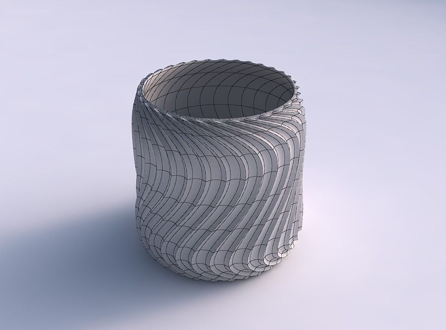Bowl cylindrica with wavy extruded lines 4 3D print model_5