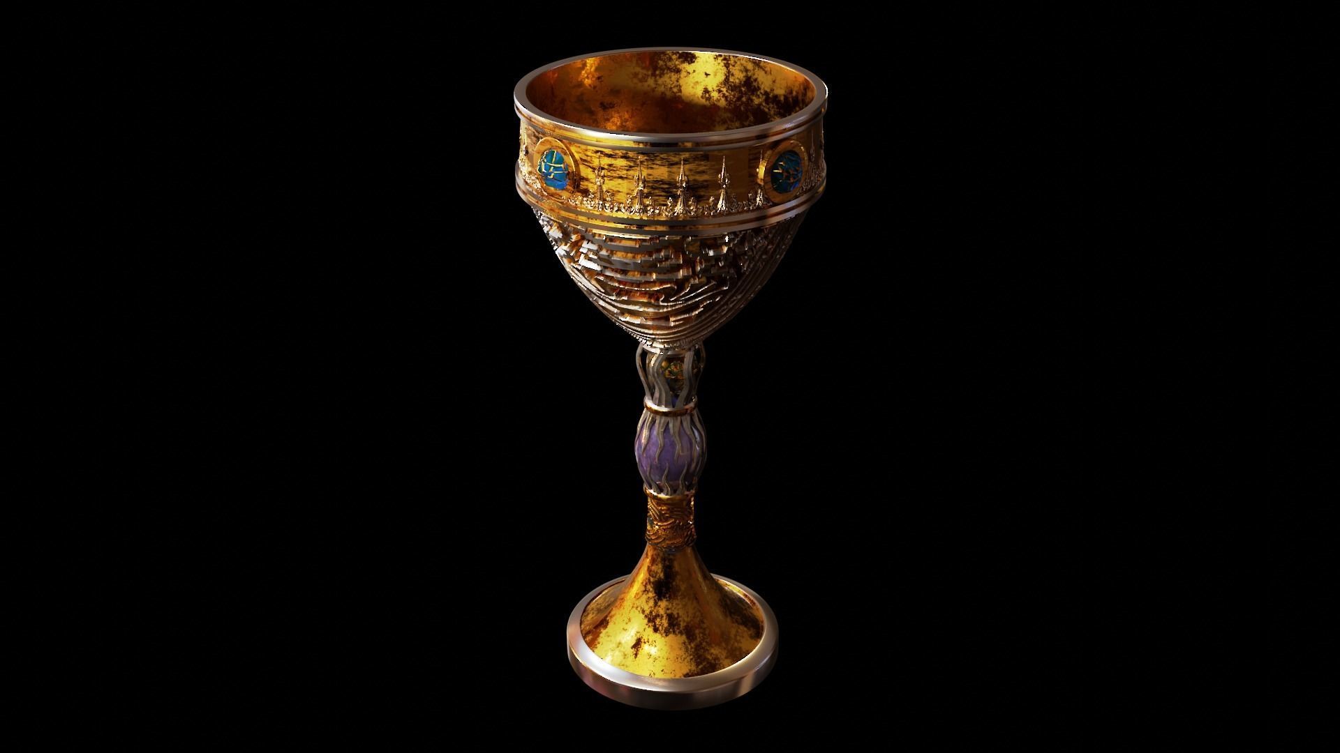 ancient ornamented goblet 3D model_4
