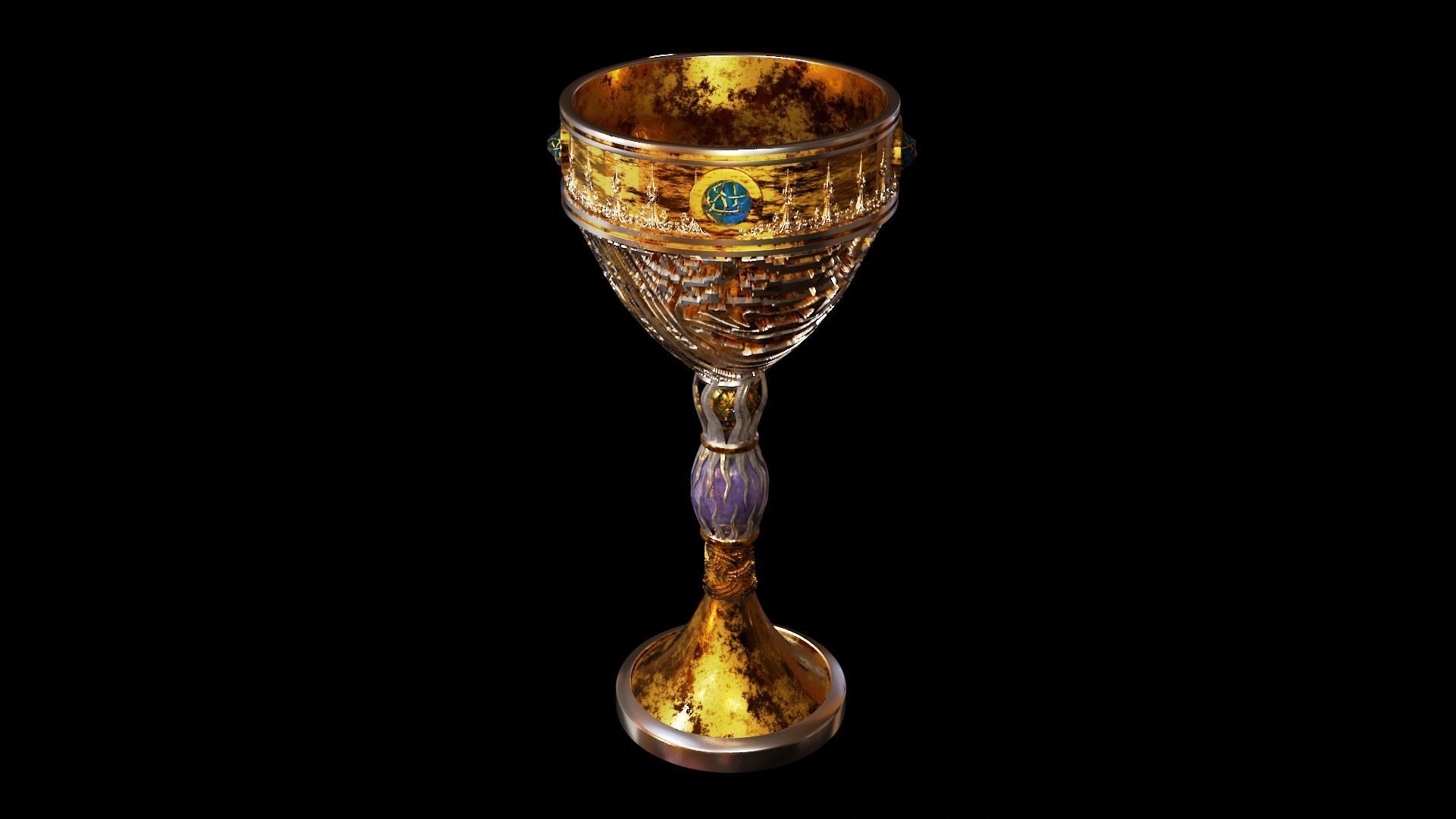 ancient ornamented goblet 3D model_3