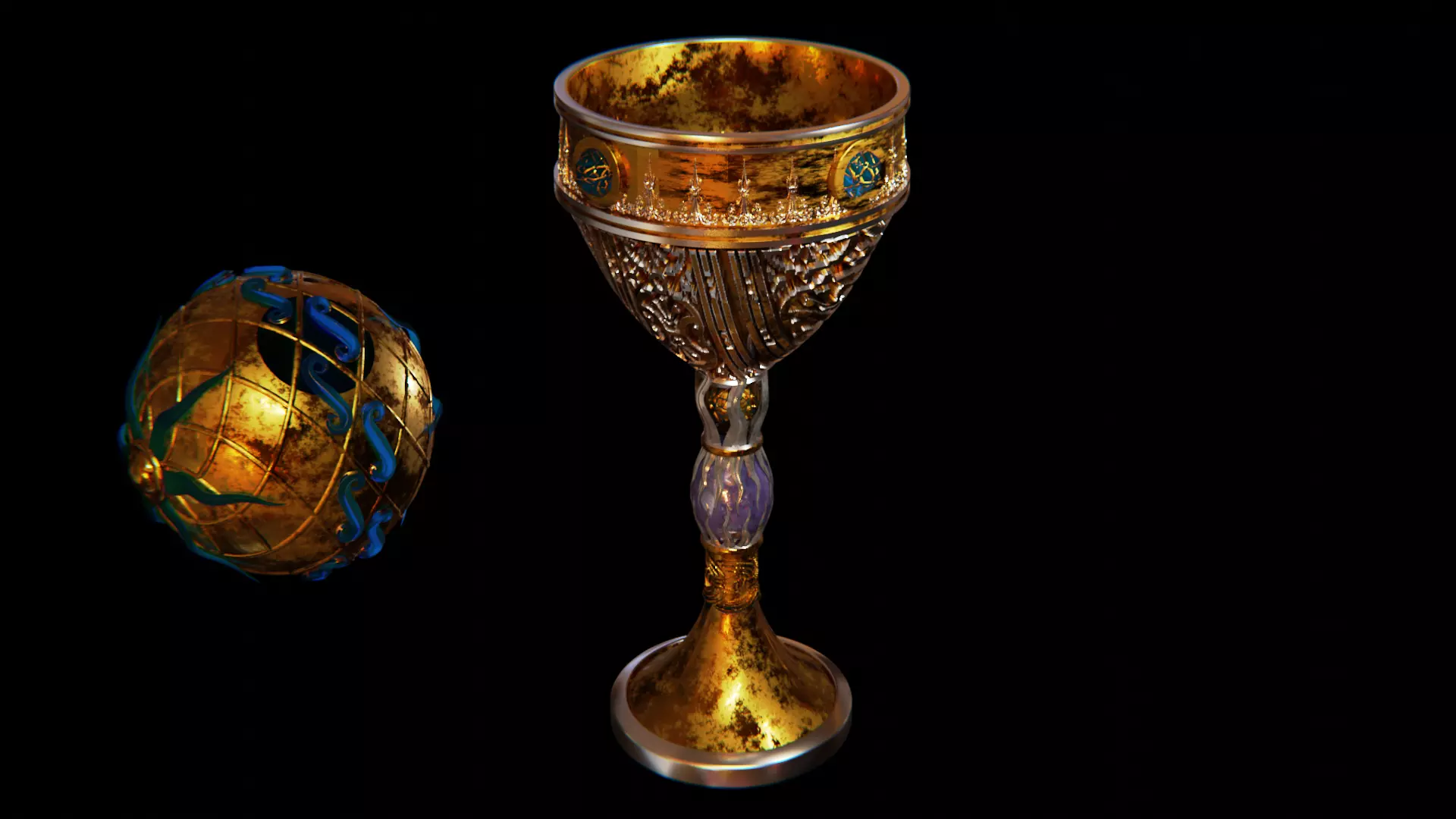 ancient ornamented goblet 3D model_0