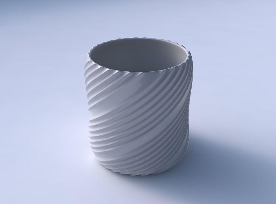 Bowl cylindrica with flowing extruded lines 3D print model_3