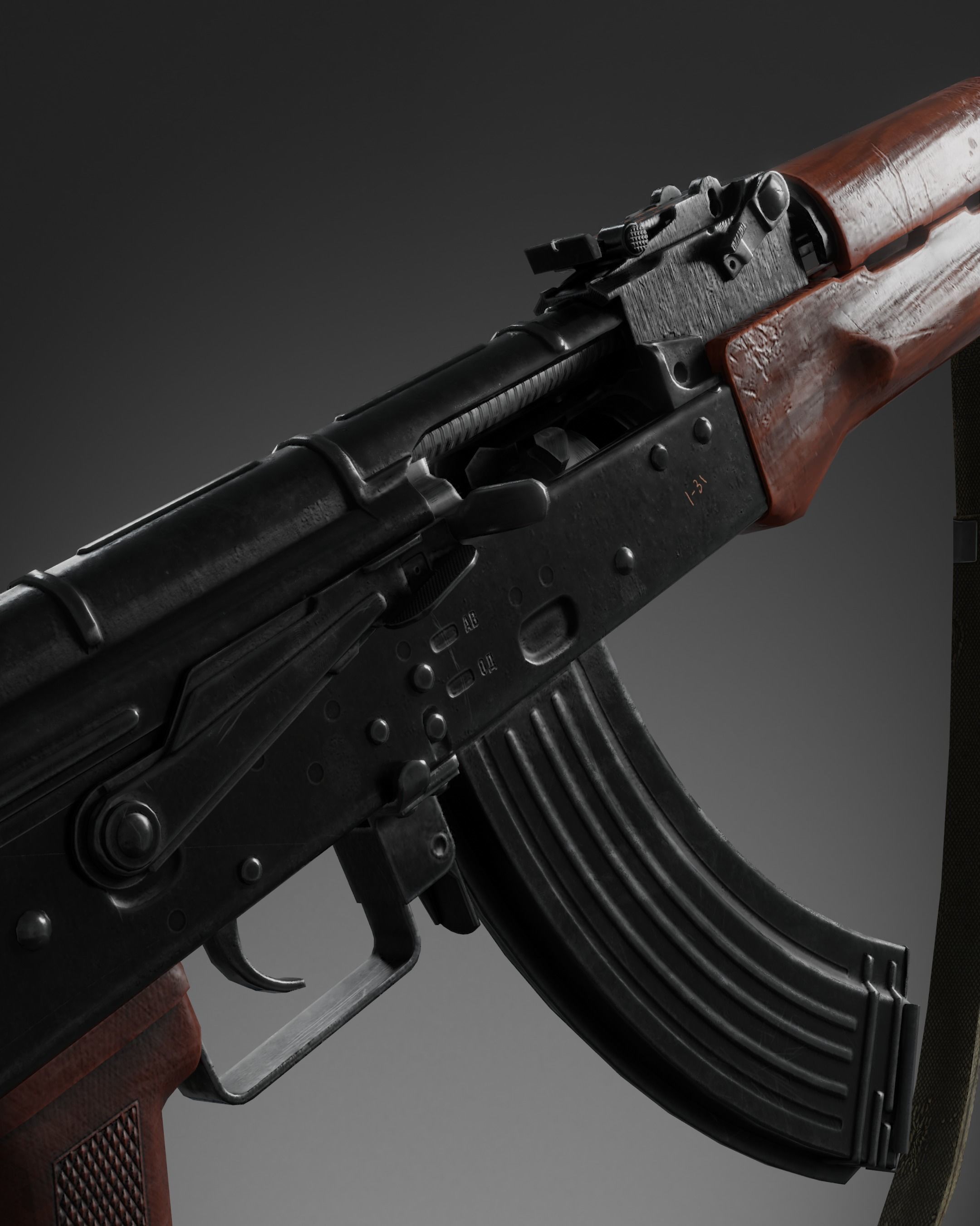 AK-47 Realistic rifle Low-poly 3D model_2