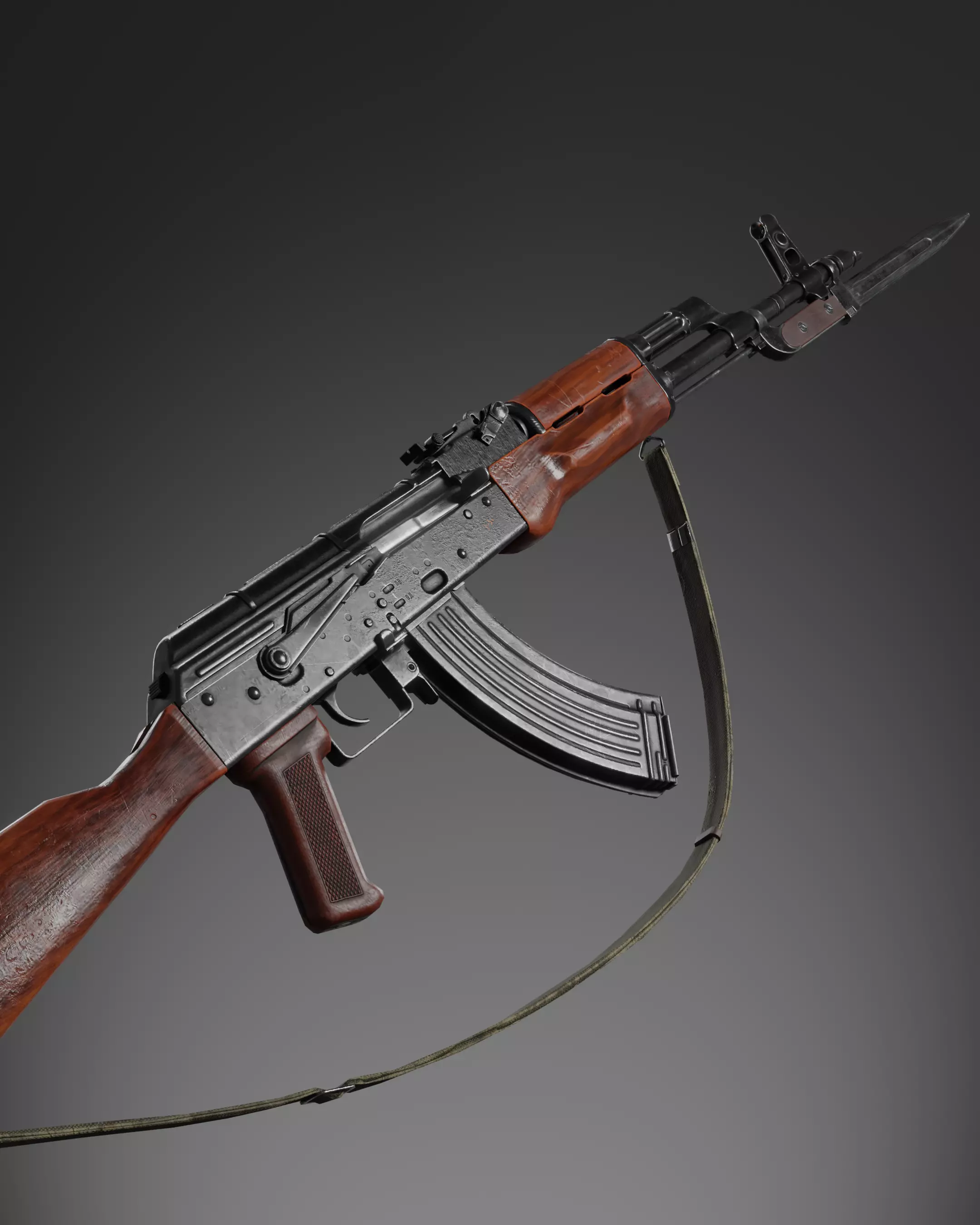 AK-47 Realistic rifle Low-poly 3D model_0