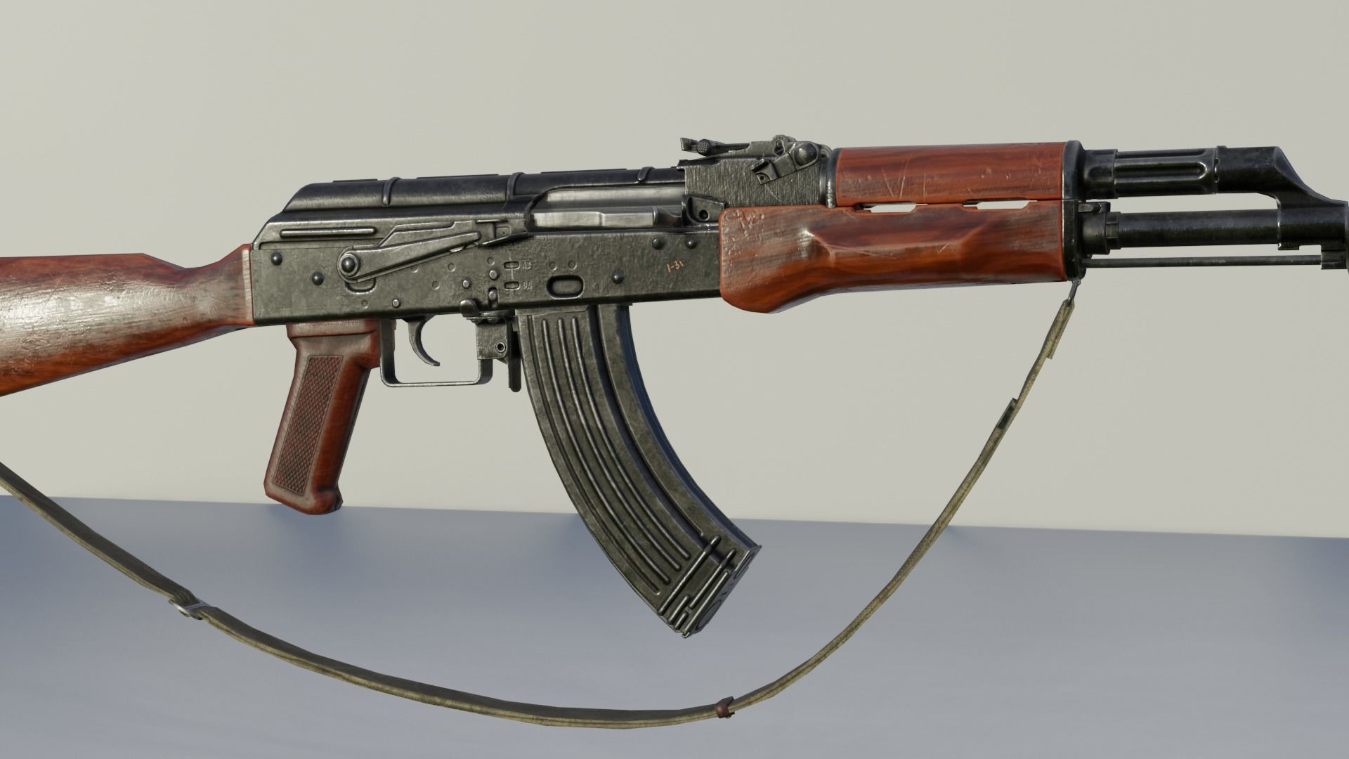 AK-47 Realistic rifle Low-poly 3D model_3