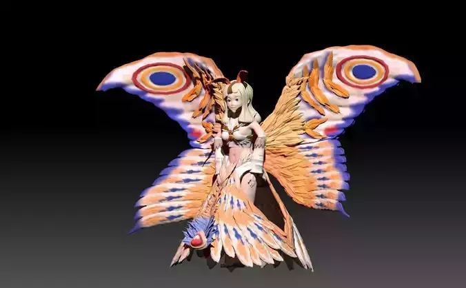 Waifu anime Girl ethernal mothra human nude 3Dprint model