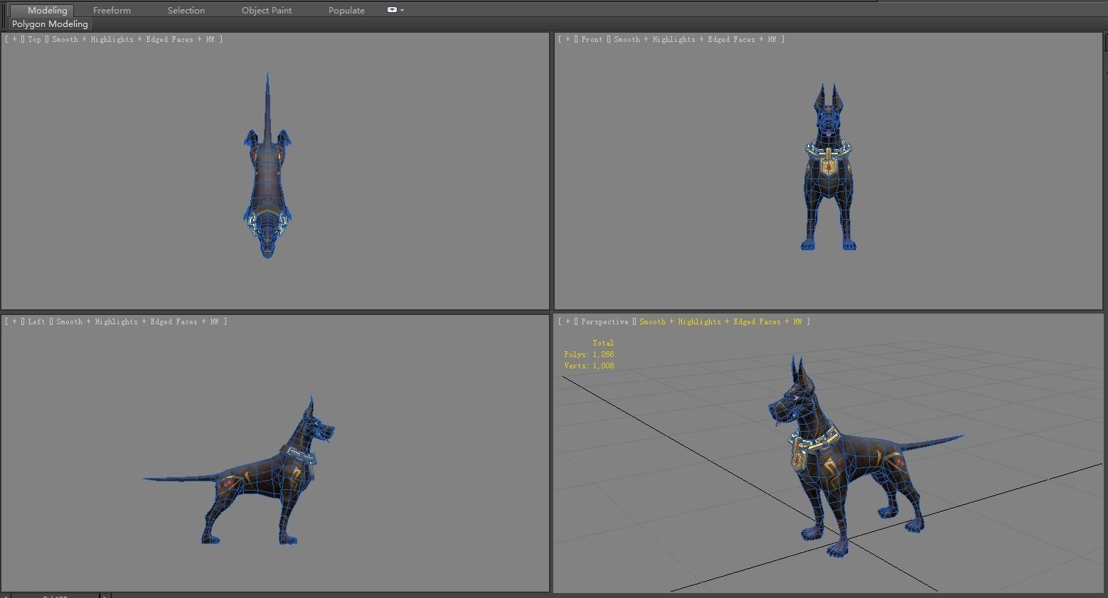 Cartoon black doberman - hound dog Low-poly 3D model_5