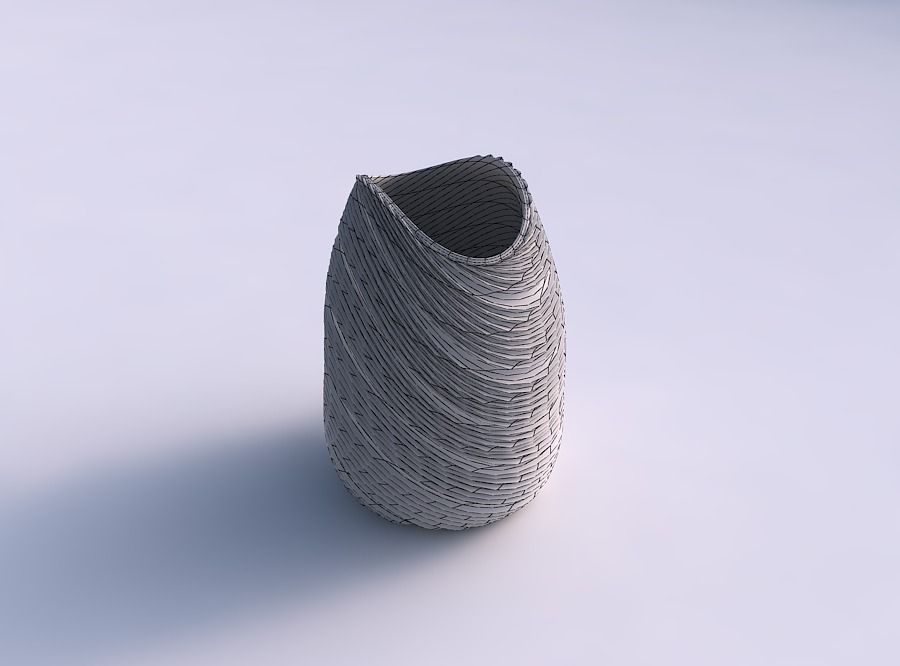 Bowl compressed with twisted extruded lines 3D print model_5