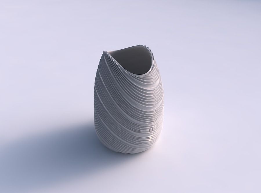 Bowl compressed with twisted extruded lines 3D print model_0