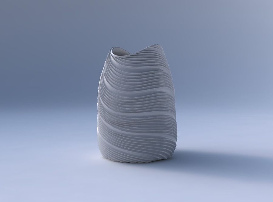 Bowl compressed with twisted extruded lines 3D print model_4