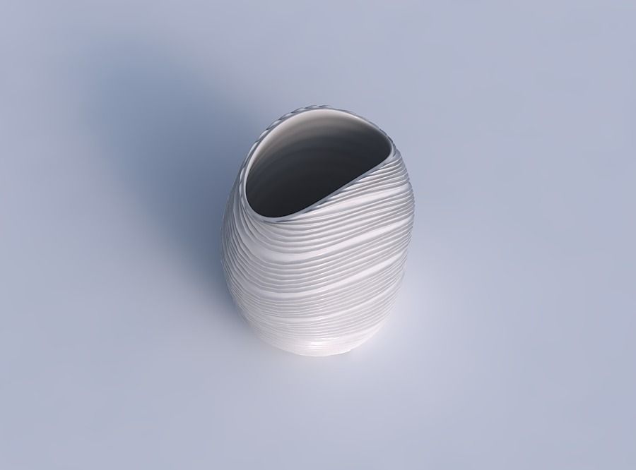 Bowl compressed with twisted extruded lines 3D print model_1