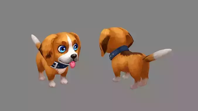Cartoon beagle puppy - yellow dog Low-poly 3D model