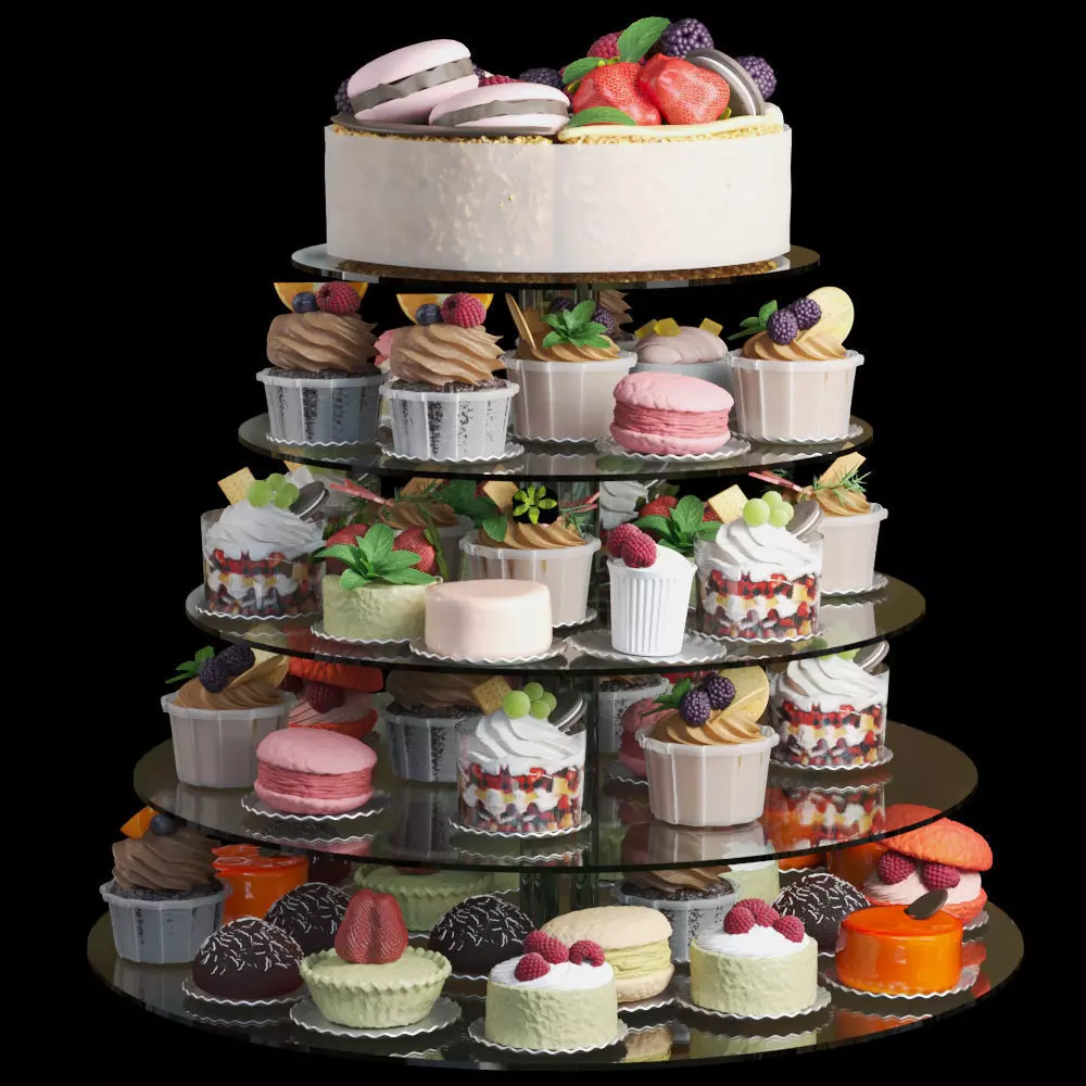 Set of desserts and cakes 3D model_0