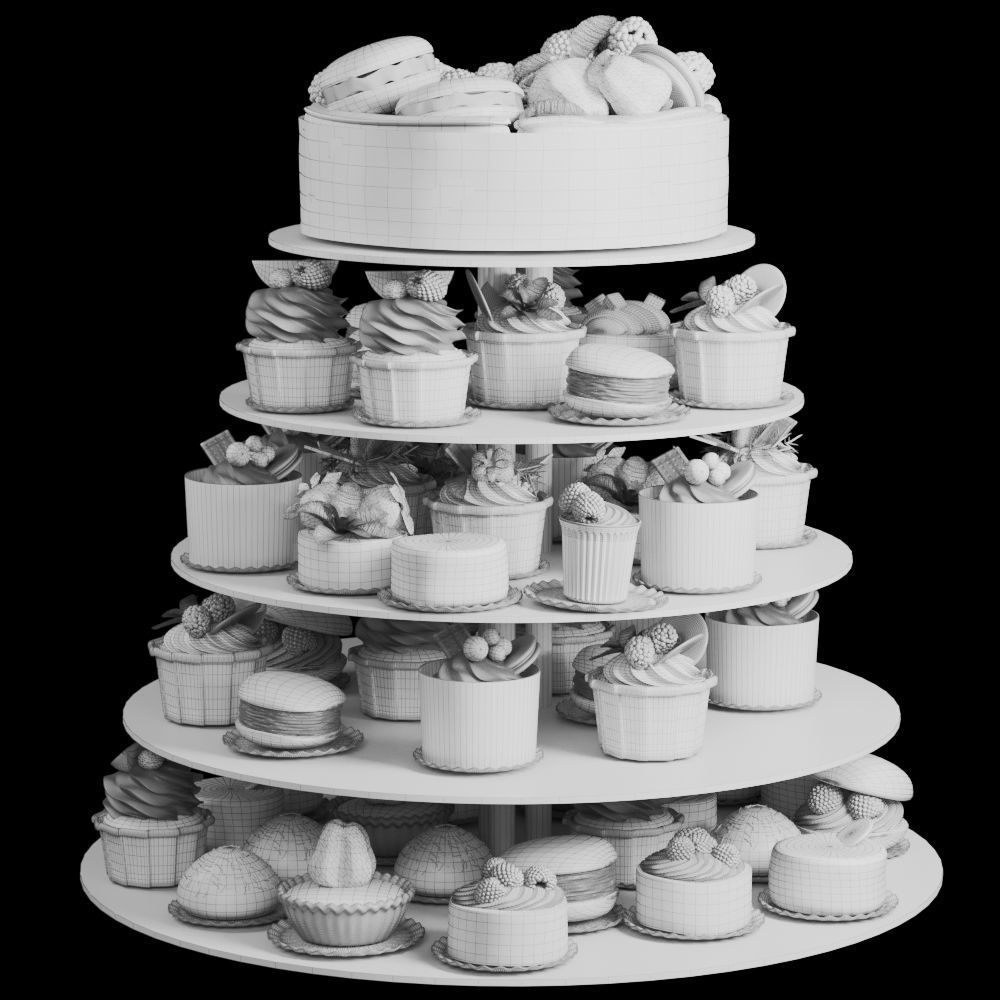 Set of desserts and cakes 3D model_1