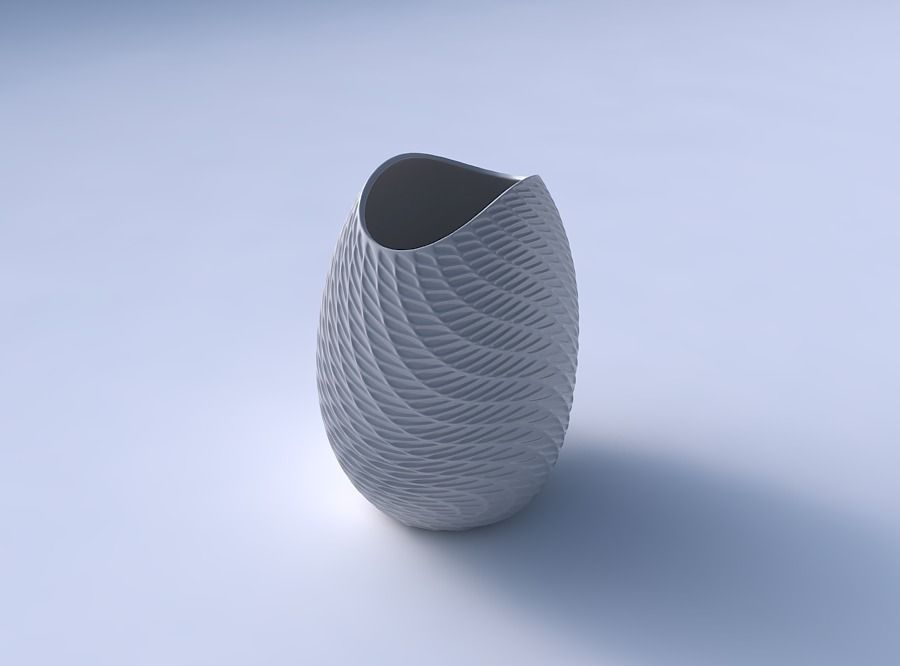 Bowl compressed with twisted diagonal grid dents 3D print model_3