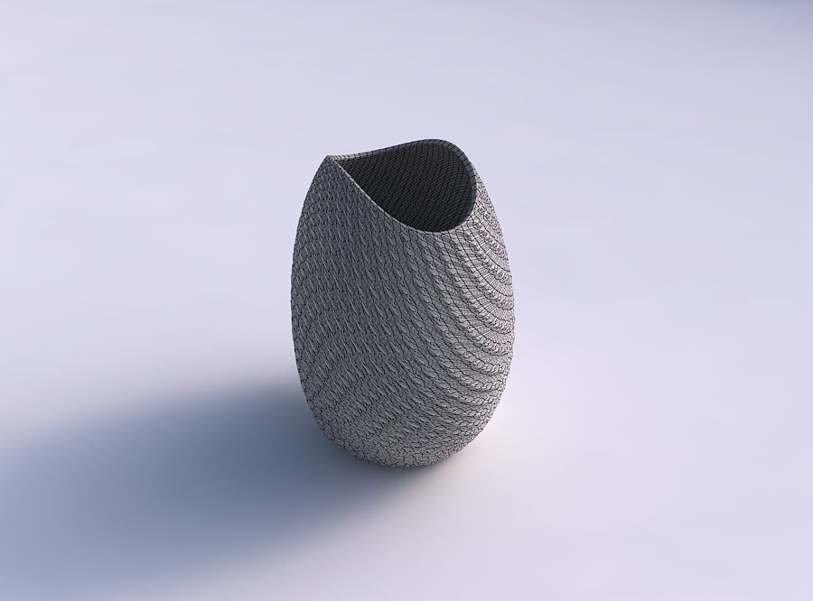 Bowl compressed with twisted diagonal grid dents 3D print model_5
