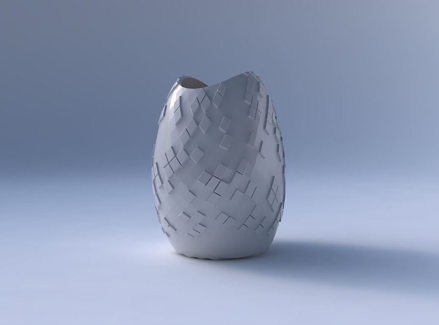 Bowl compressed with scattered diagonal grid plates 3D print model_4