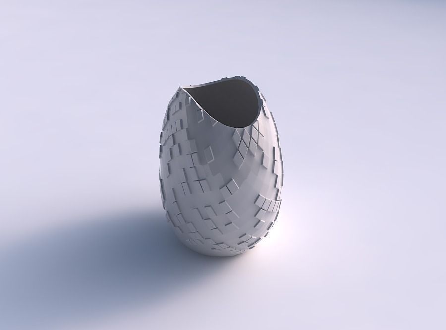 Bowl compressed with scattered diagonal grid plates 3D print model_0