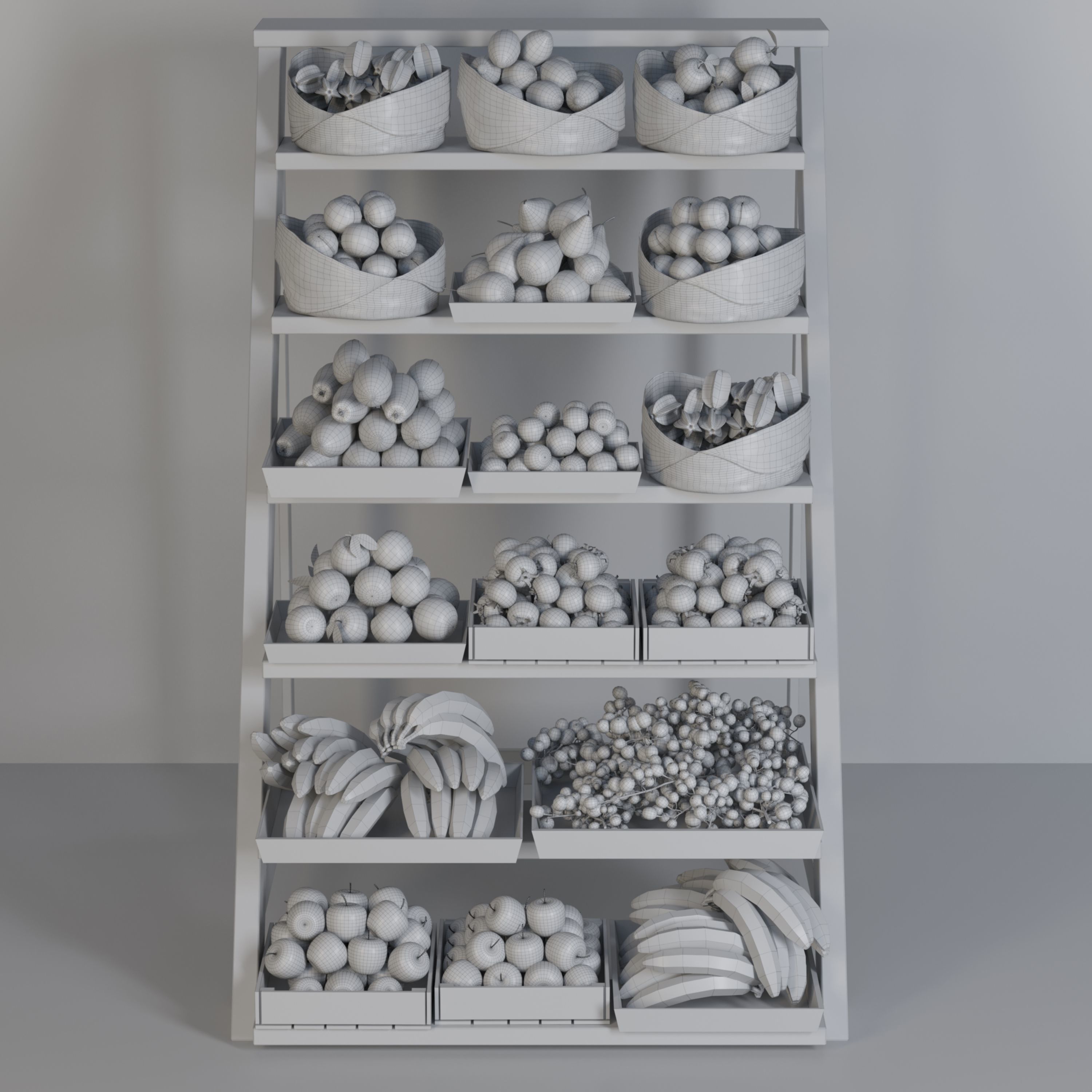 Showcase with fruits and vegetables 3D model_1