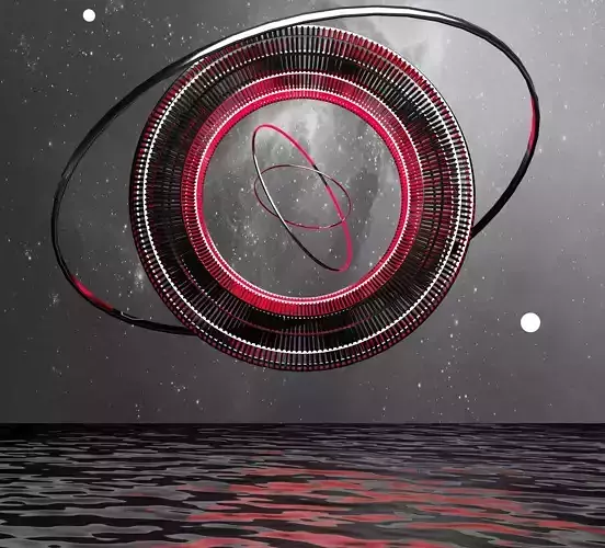 a scifi model of rings rotating 