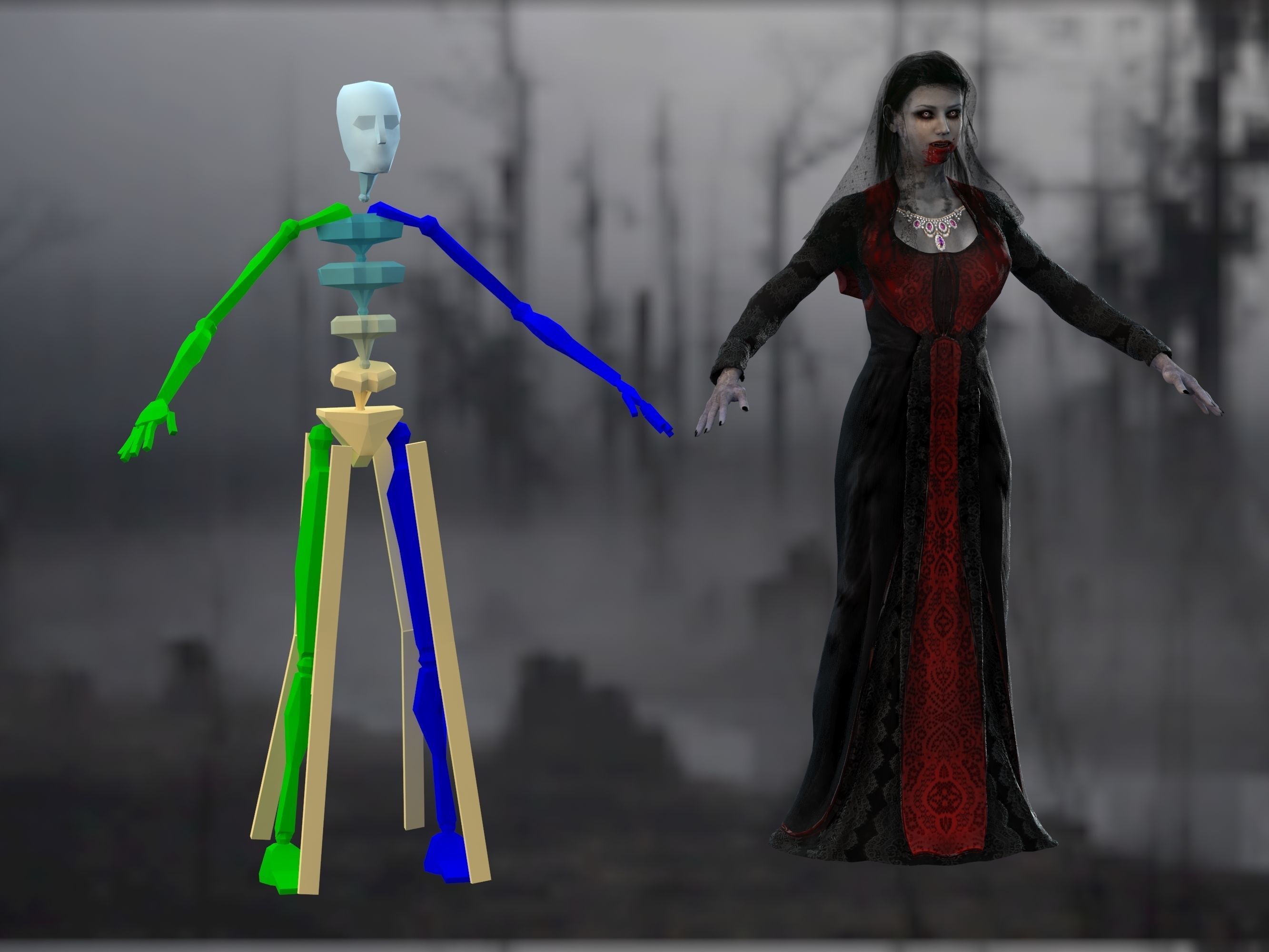 Vampire girl Low-poly 3D model_23