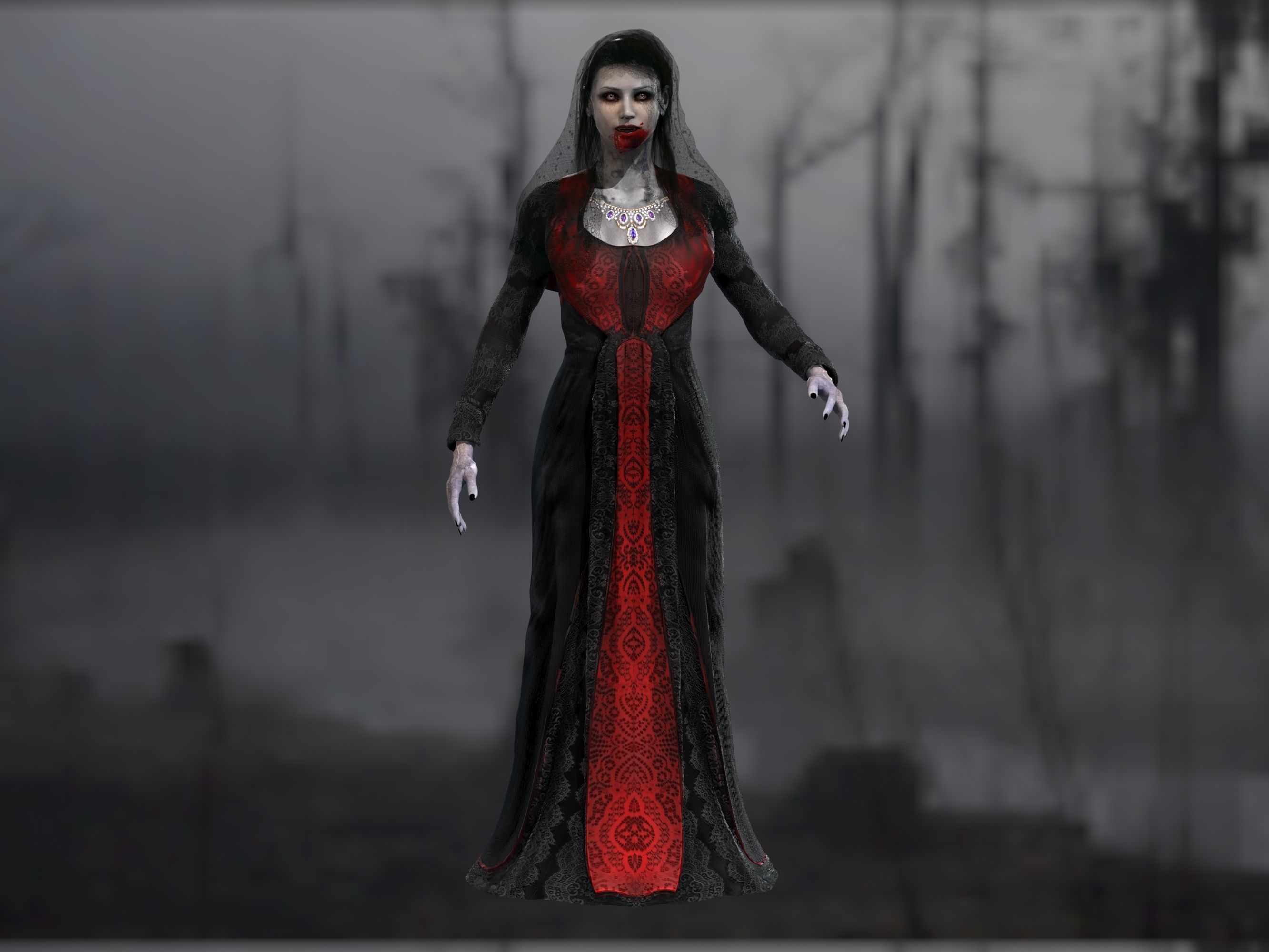 Vampire girl Low-poly 3D model_10