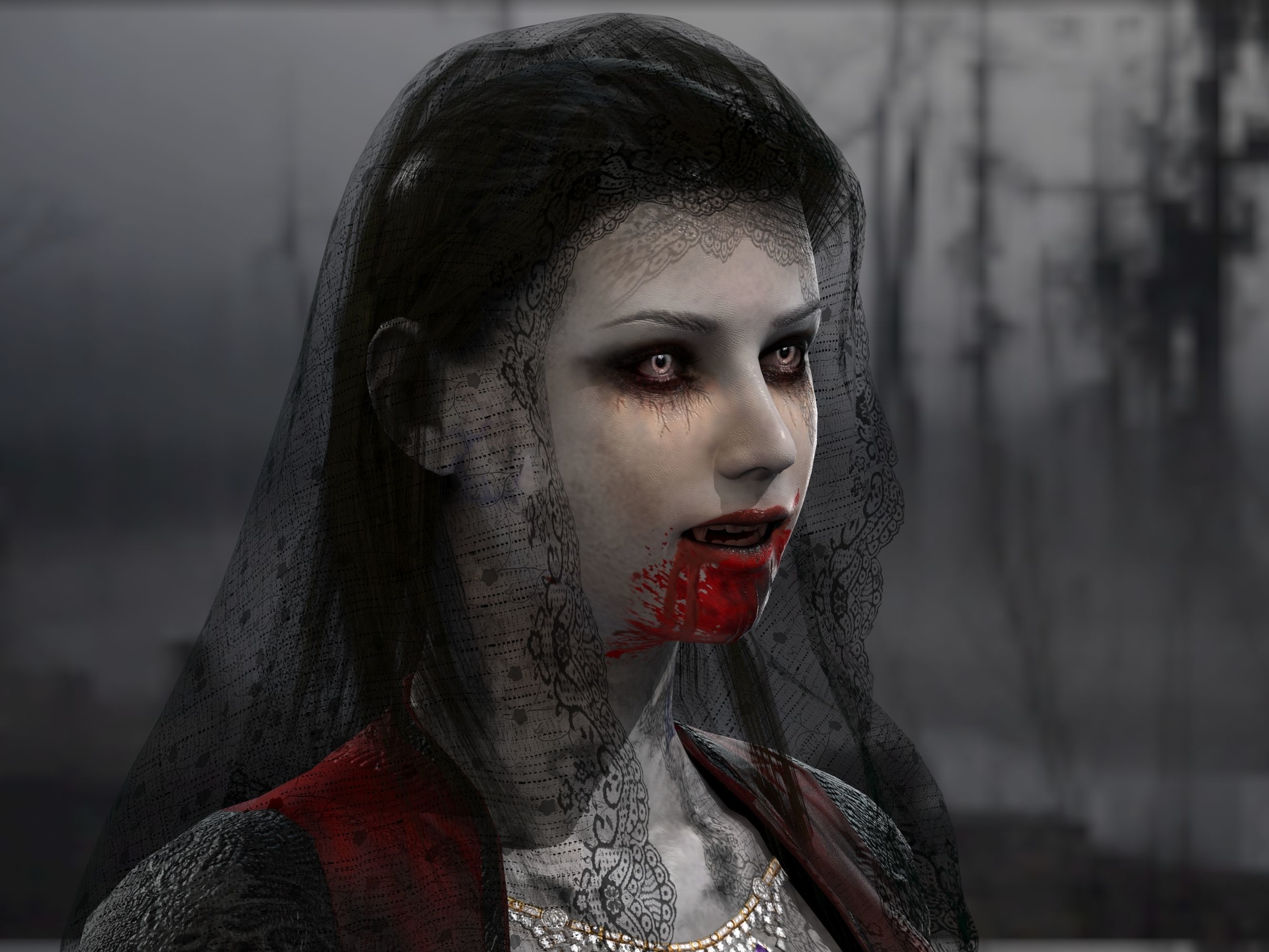 Vampire girl Low-poly 3D model_1