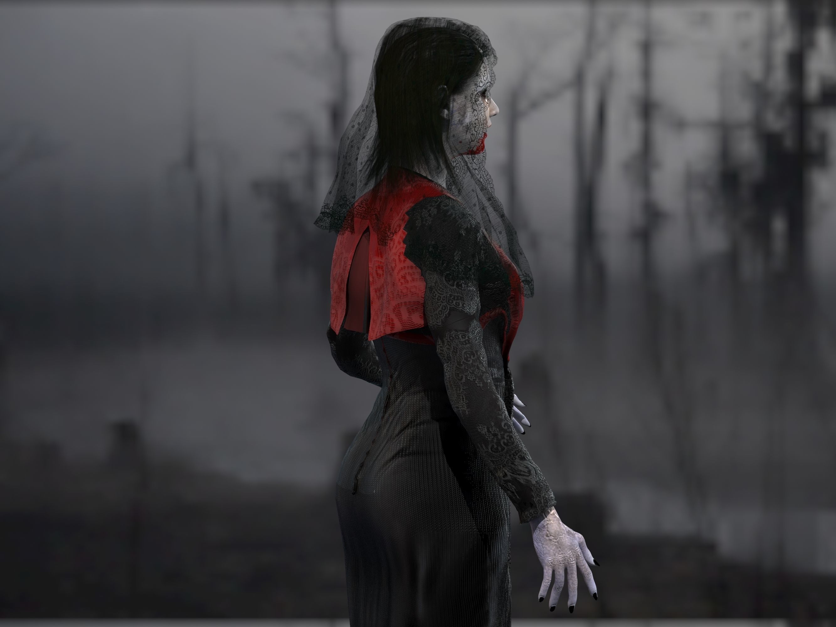 Vampire girl Low-poly 3D model_5