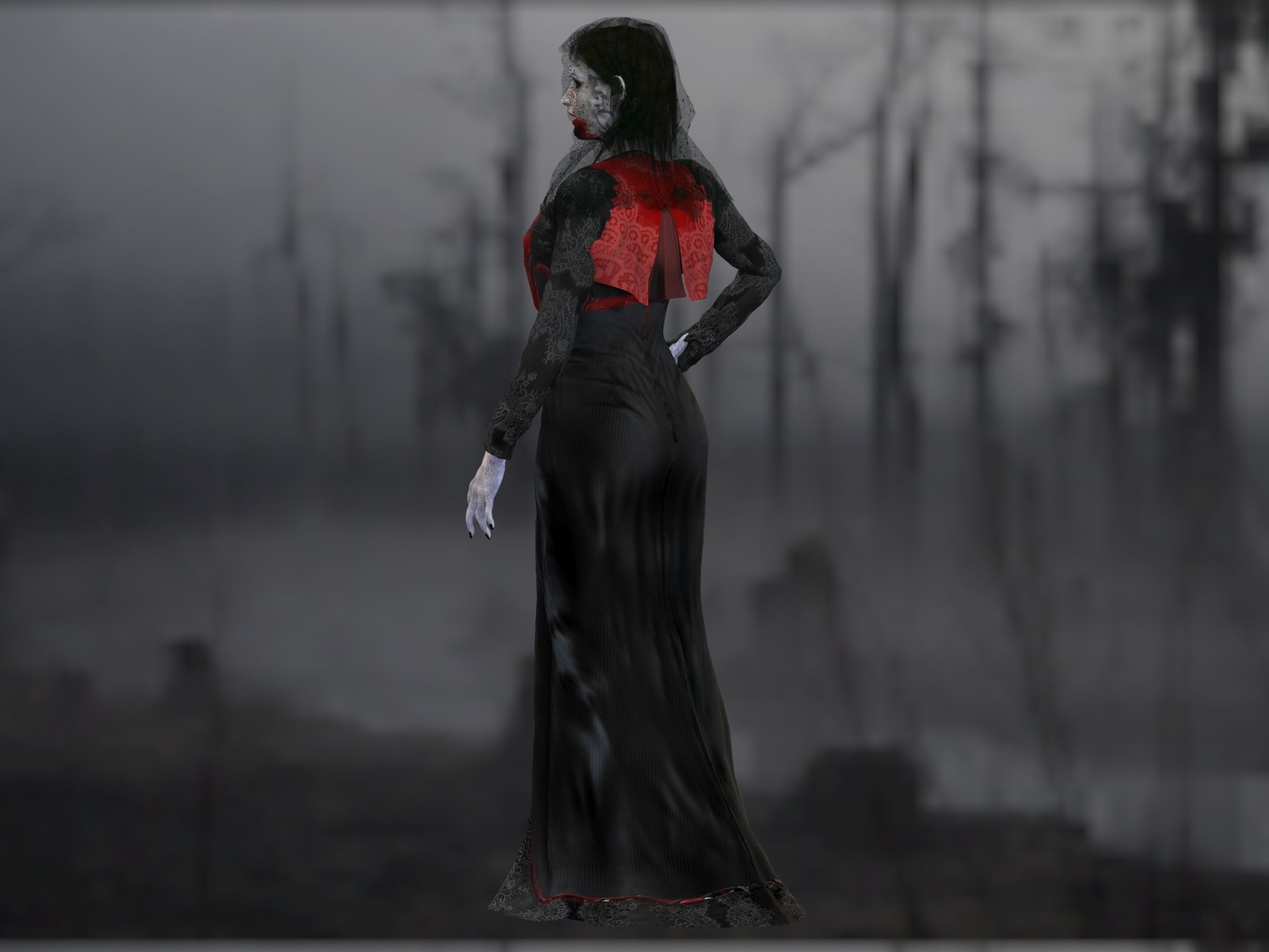 Vampire girl Low-poly 3D model_11