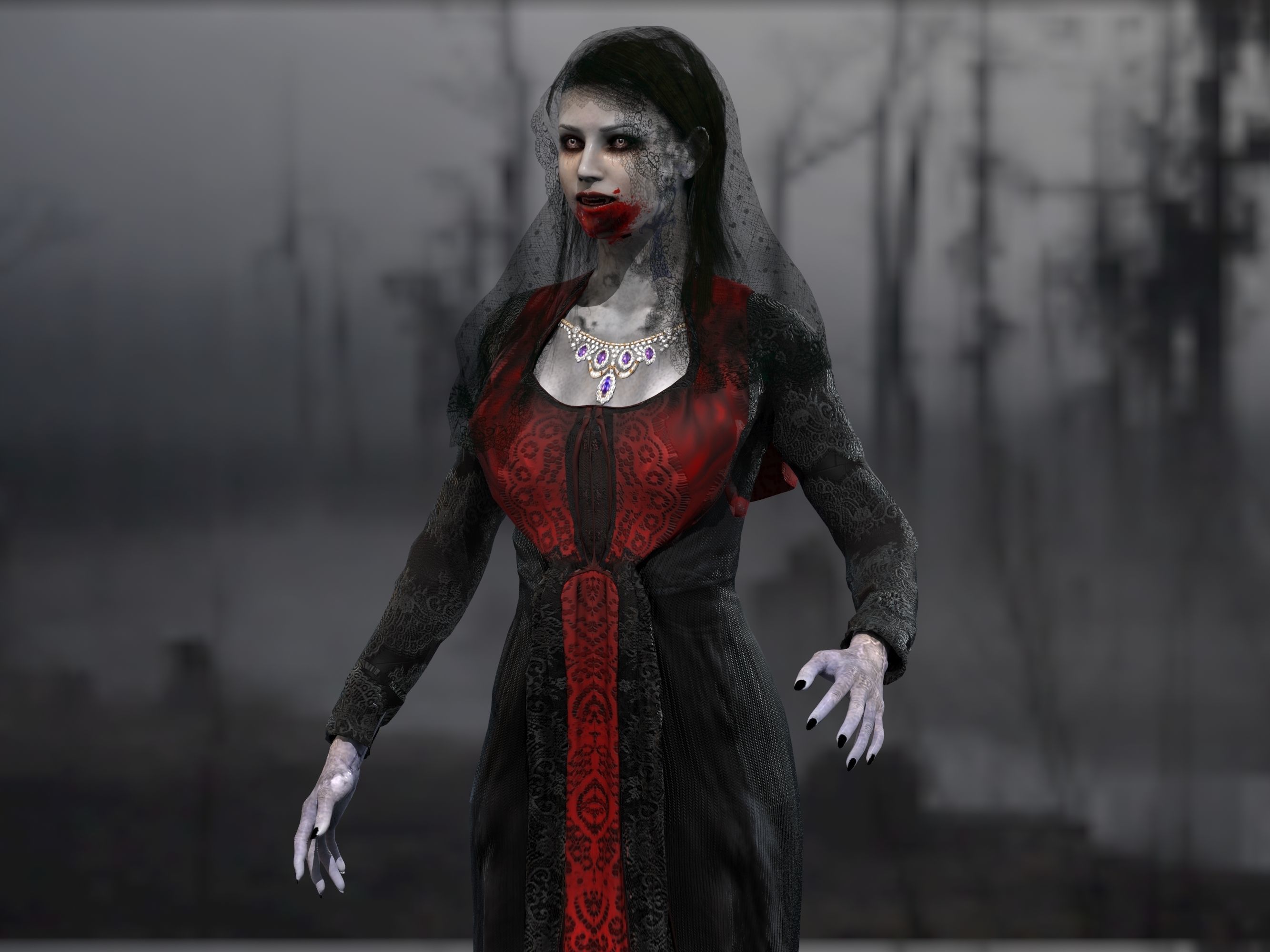 Vampire girl Low-poly 3D model_3