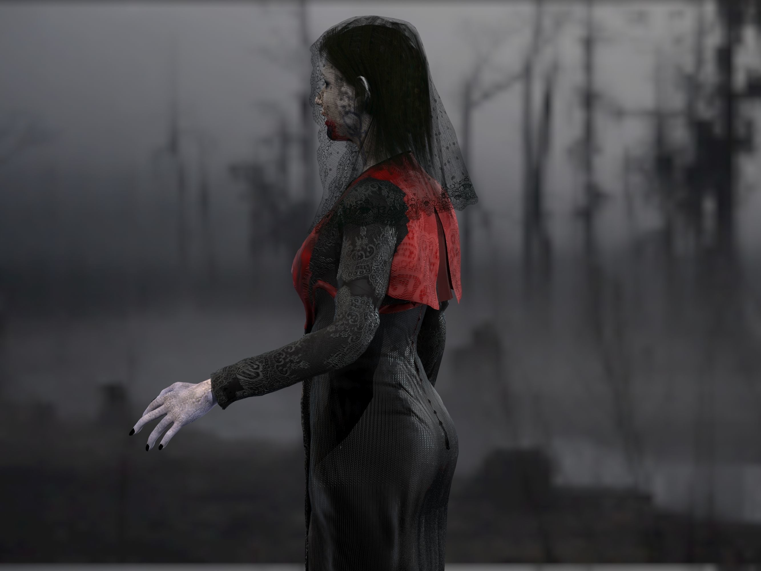 Vampire girl Low-poly 3D model_4