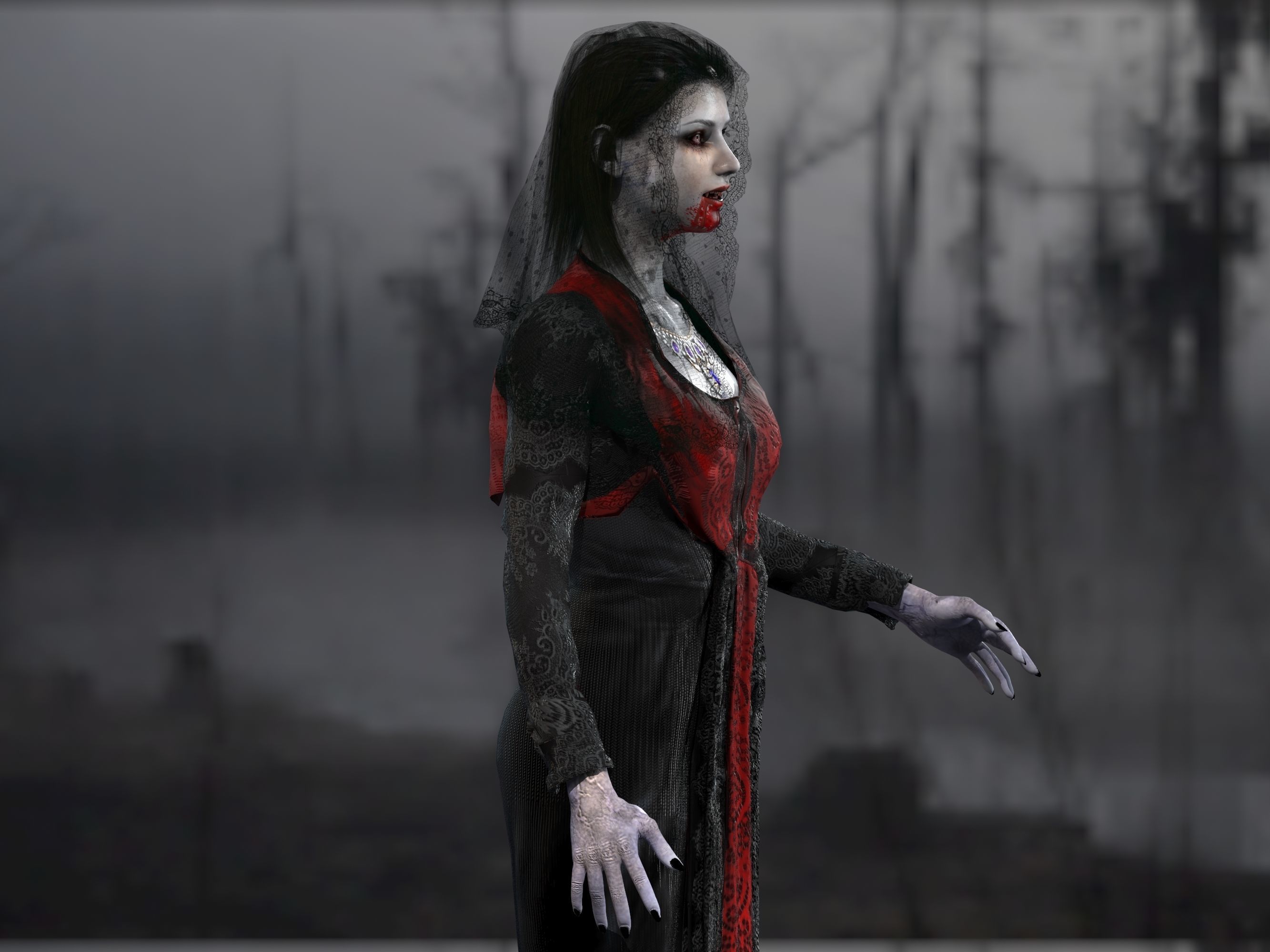 Vampire girl Low-poly 3D model_6