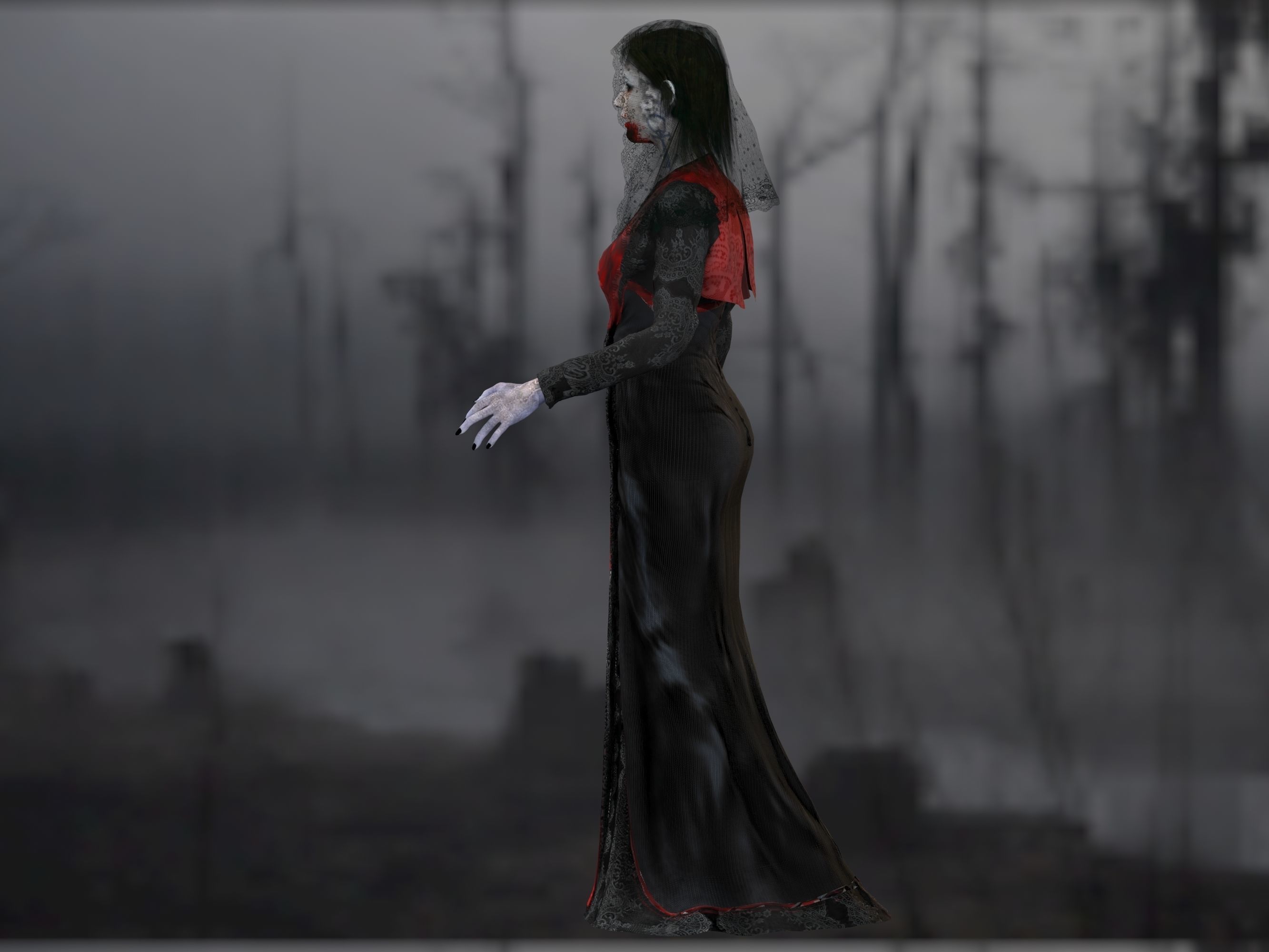 Vampire girl Low-poly 3D model_9