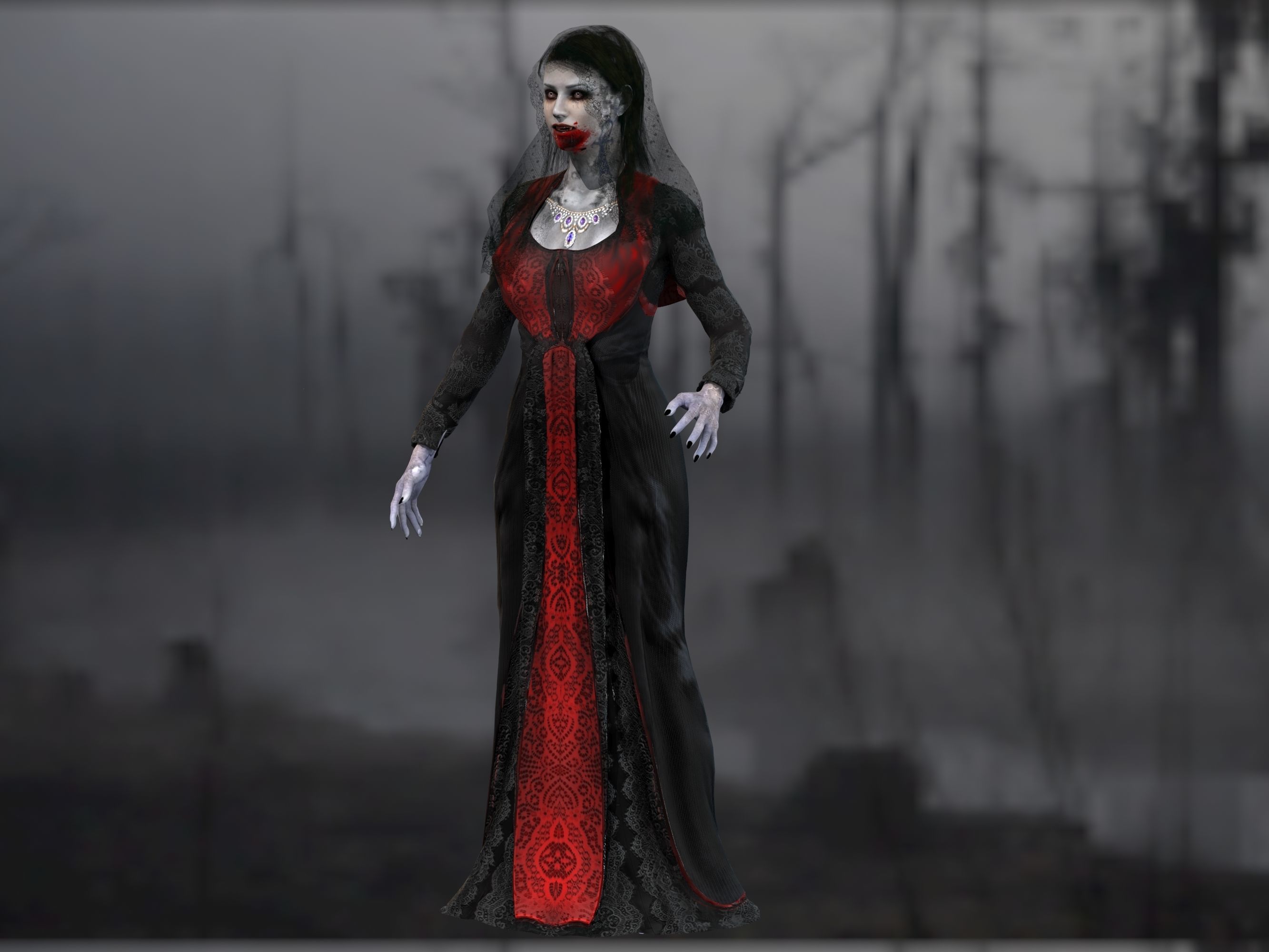 Vampire girl Low-poly 3D model_8