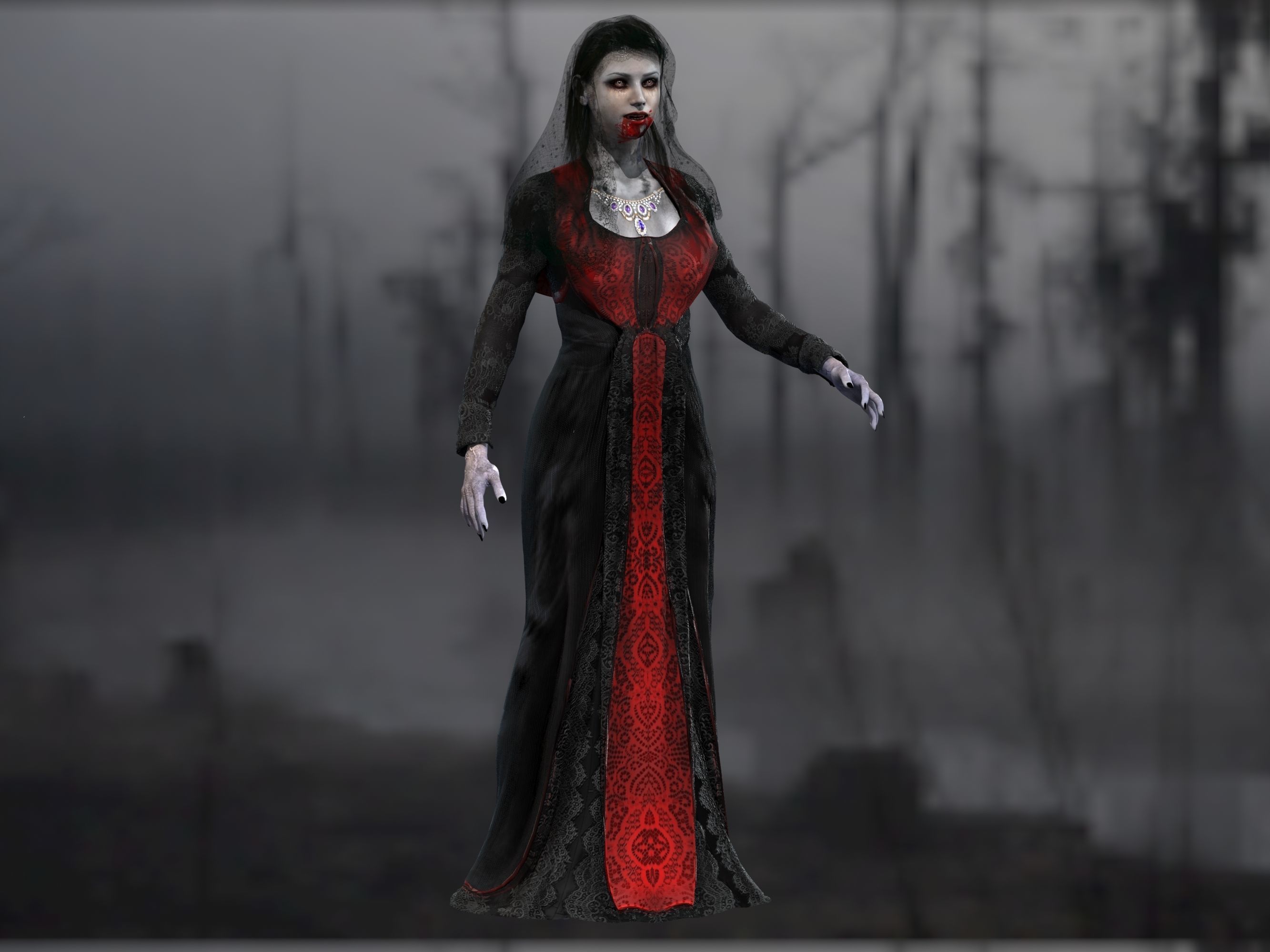 Vampire girl Low-poly 3D model_7