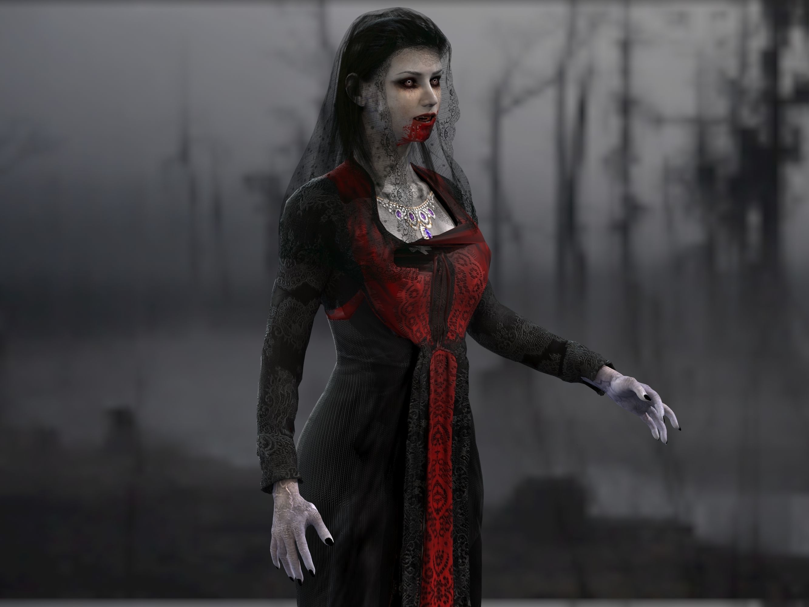 Vampire girl Low-poly 3D model_14
