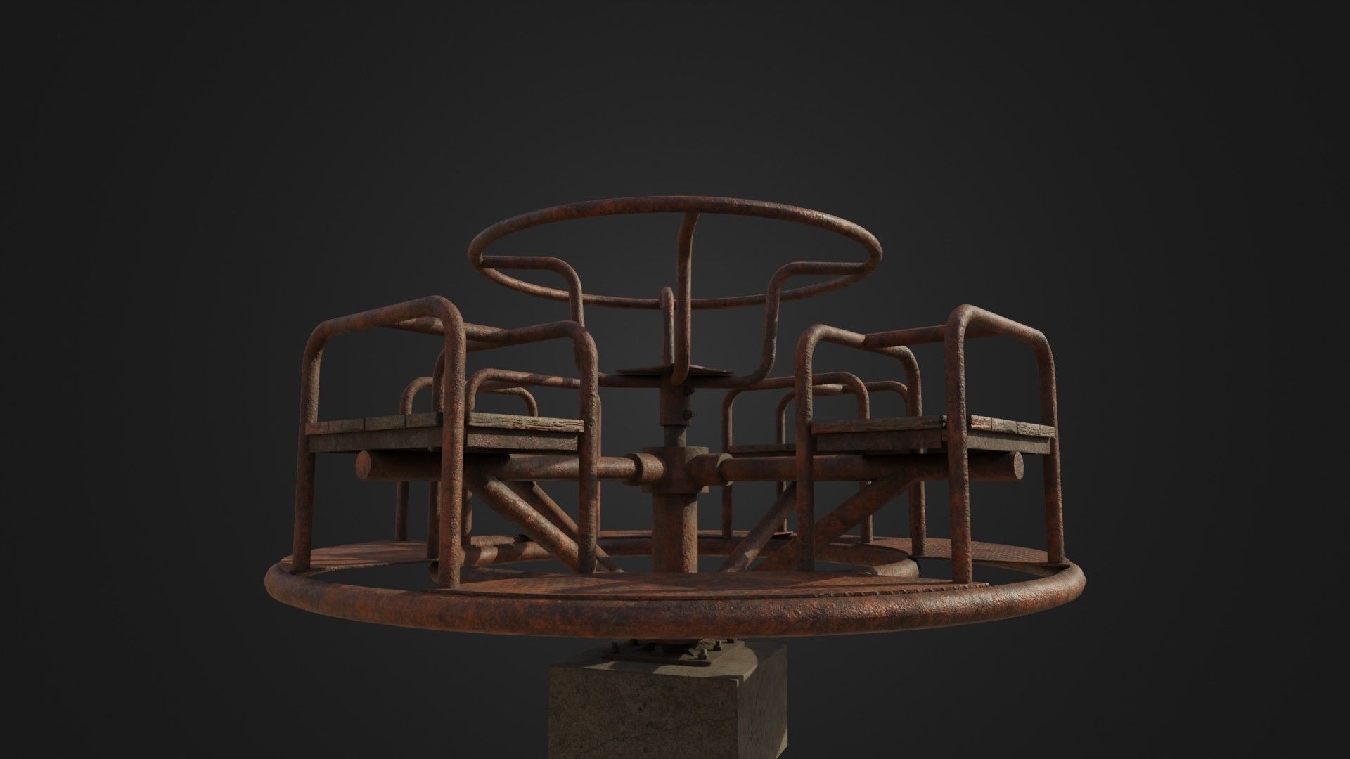 Old Worn Merry Go Round Low-poly 3D model_7