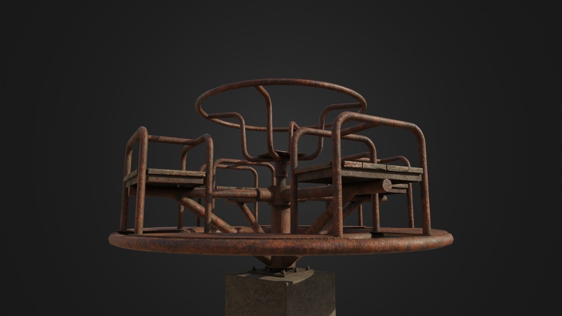 Old Worn Merry Go Round Low-poly 3D model_5