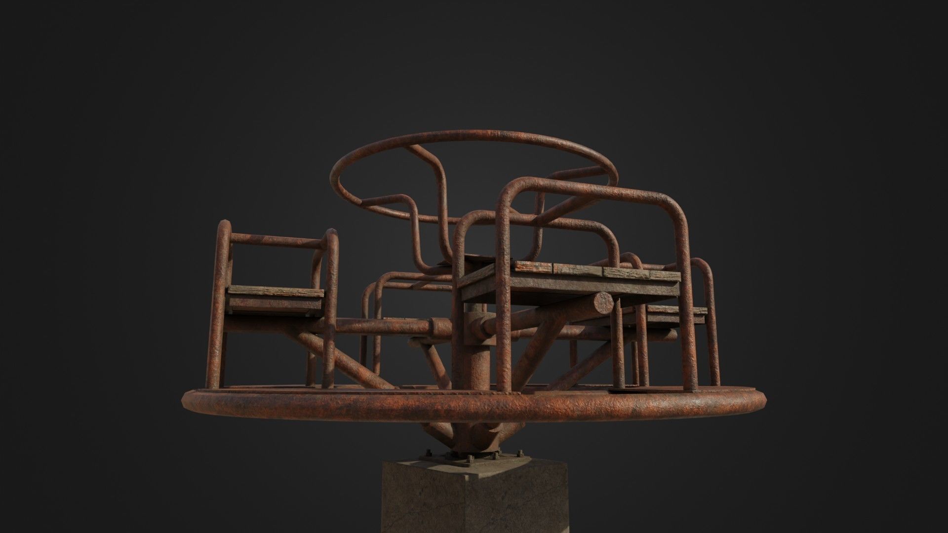 Old Worn Merry Go Round Low-poly 3D model_4
