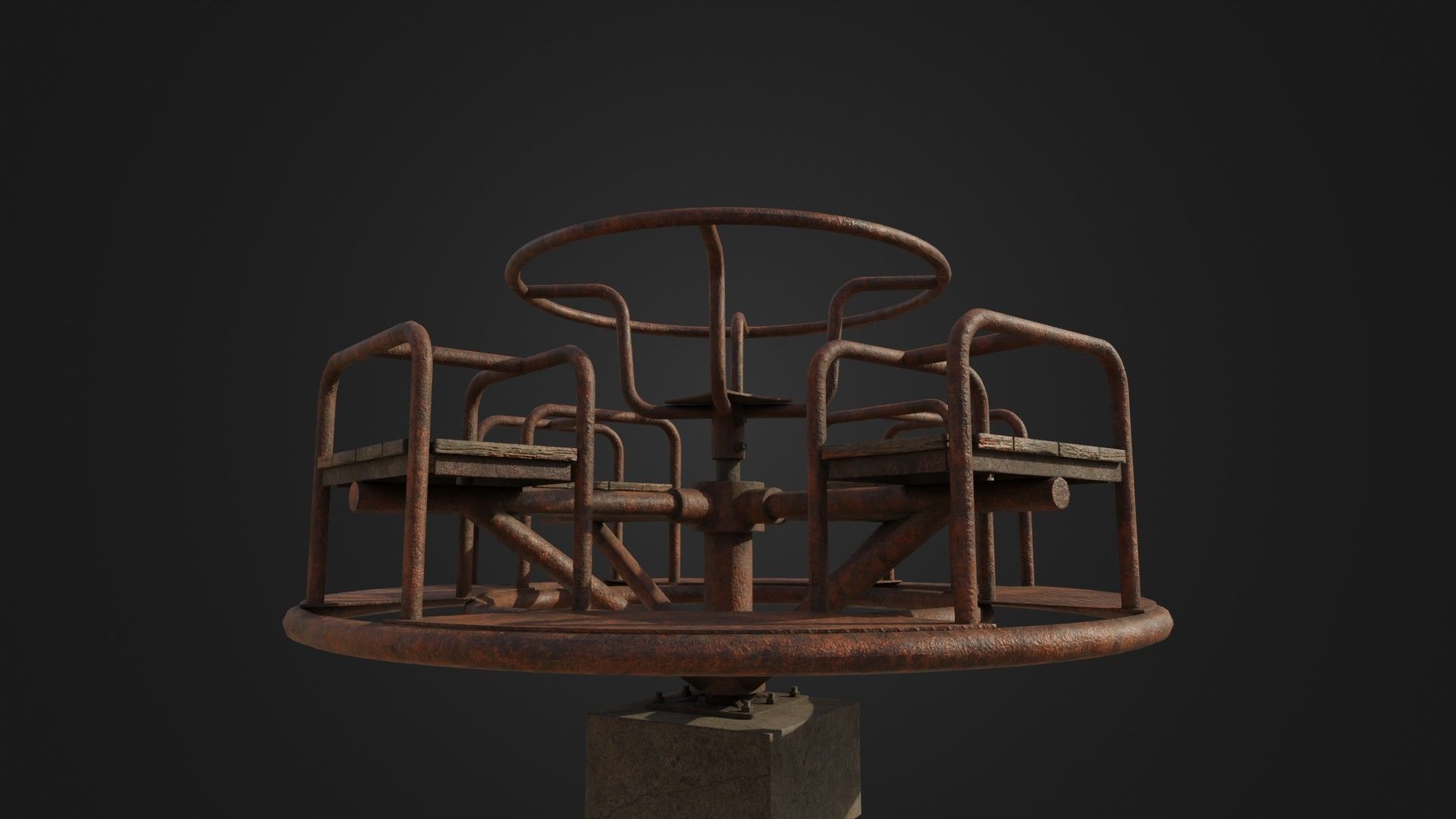 Old Worn Merry Go Round Low-poly 3D model_6