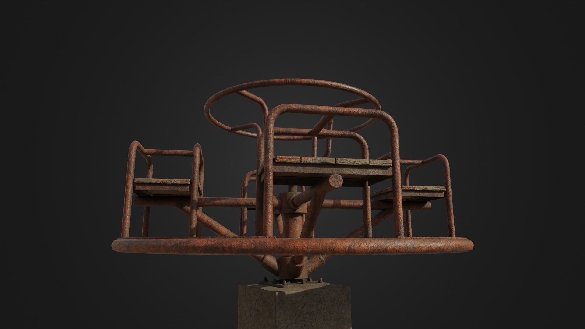 Old Worn Merry Go Round Low-poly 3D model_3