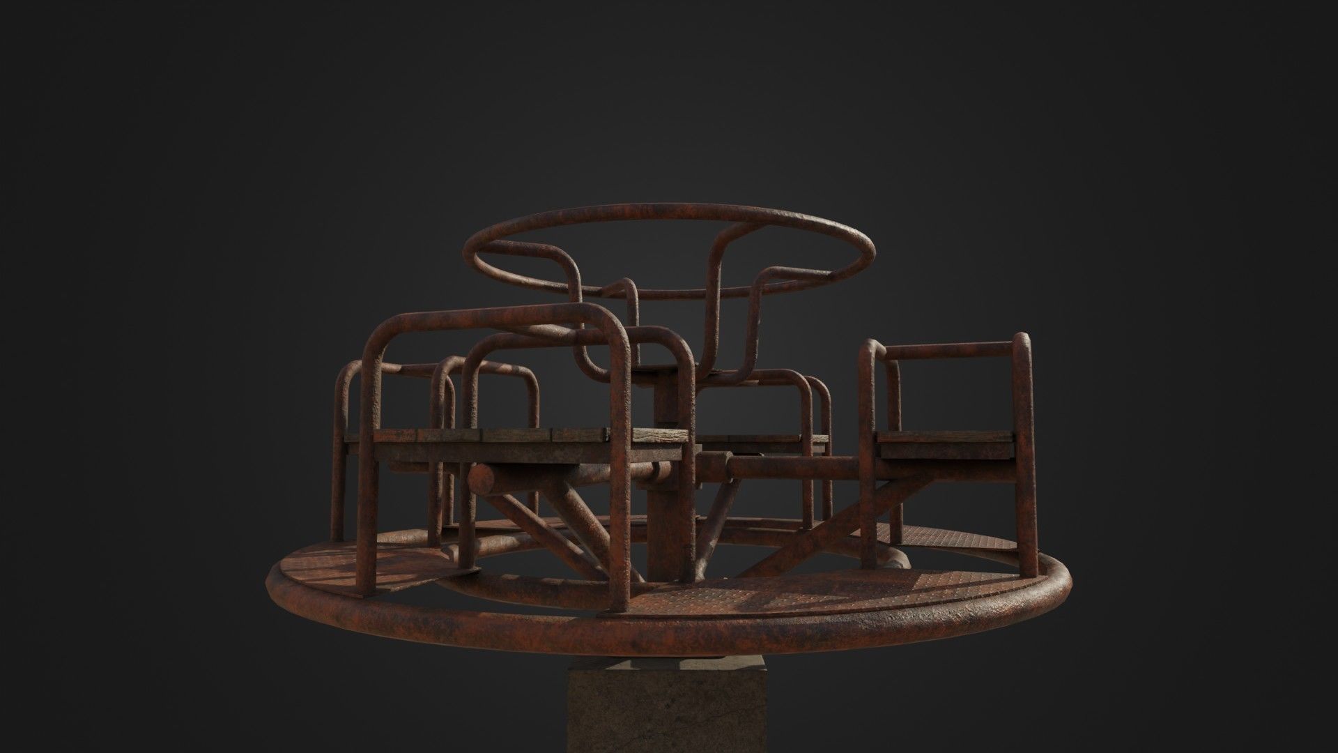 Old Worn Merry Go Round Low-poly 3D model_9