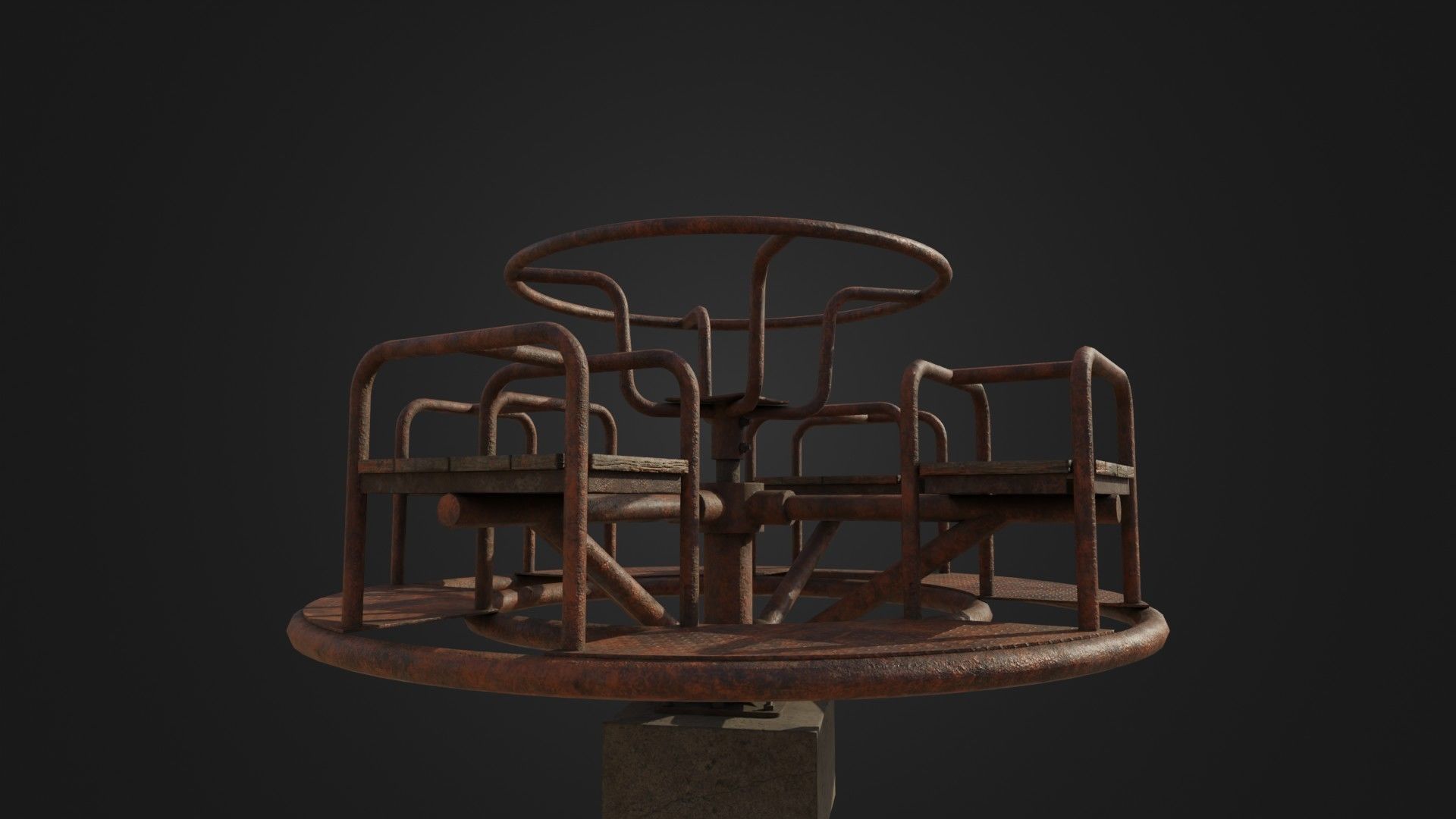 Old Worn Merry Go Round Low-poly 3D model_8