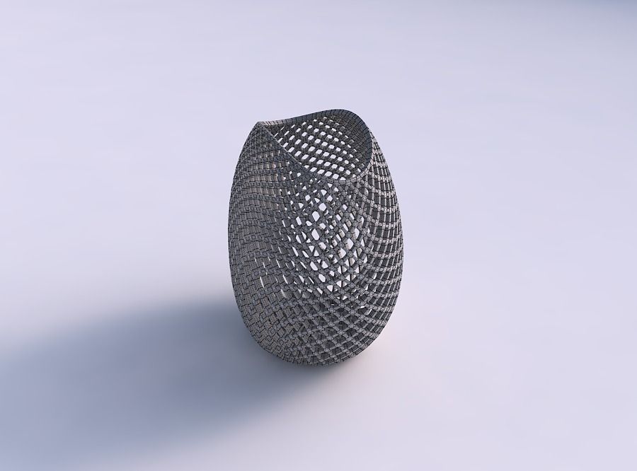 Bowl compressed with fine diagonal grid lattice 3D print model_5