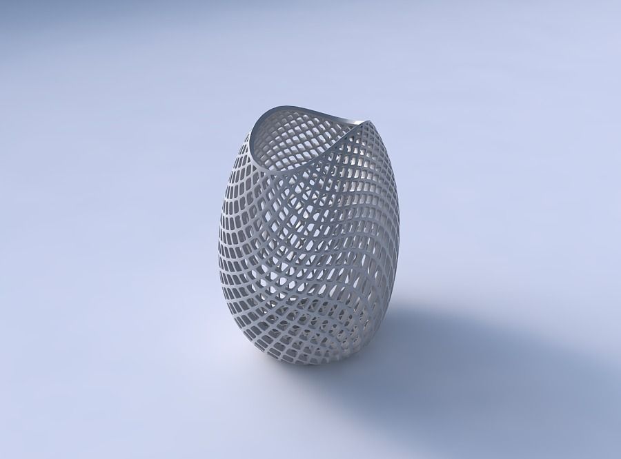 Bowl compressed with fine diagonal grid lattice 3D print model_3