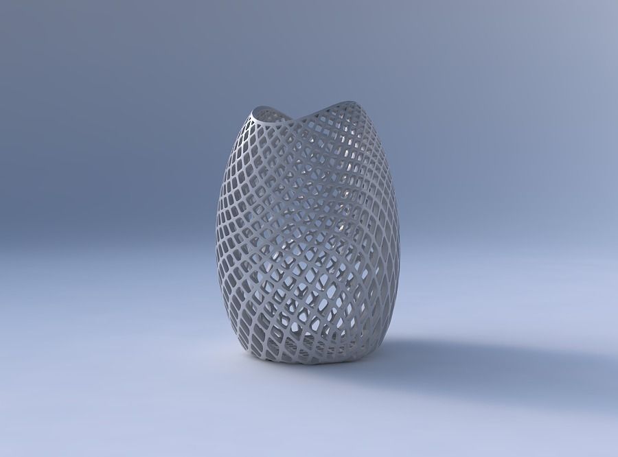Bowl compressed with fine diagonal grid lattice 3D print model_4